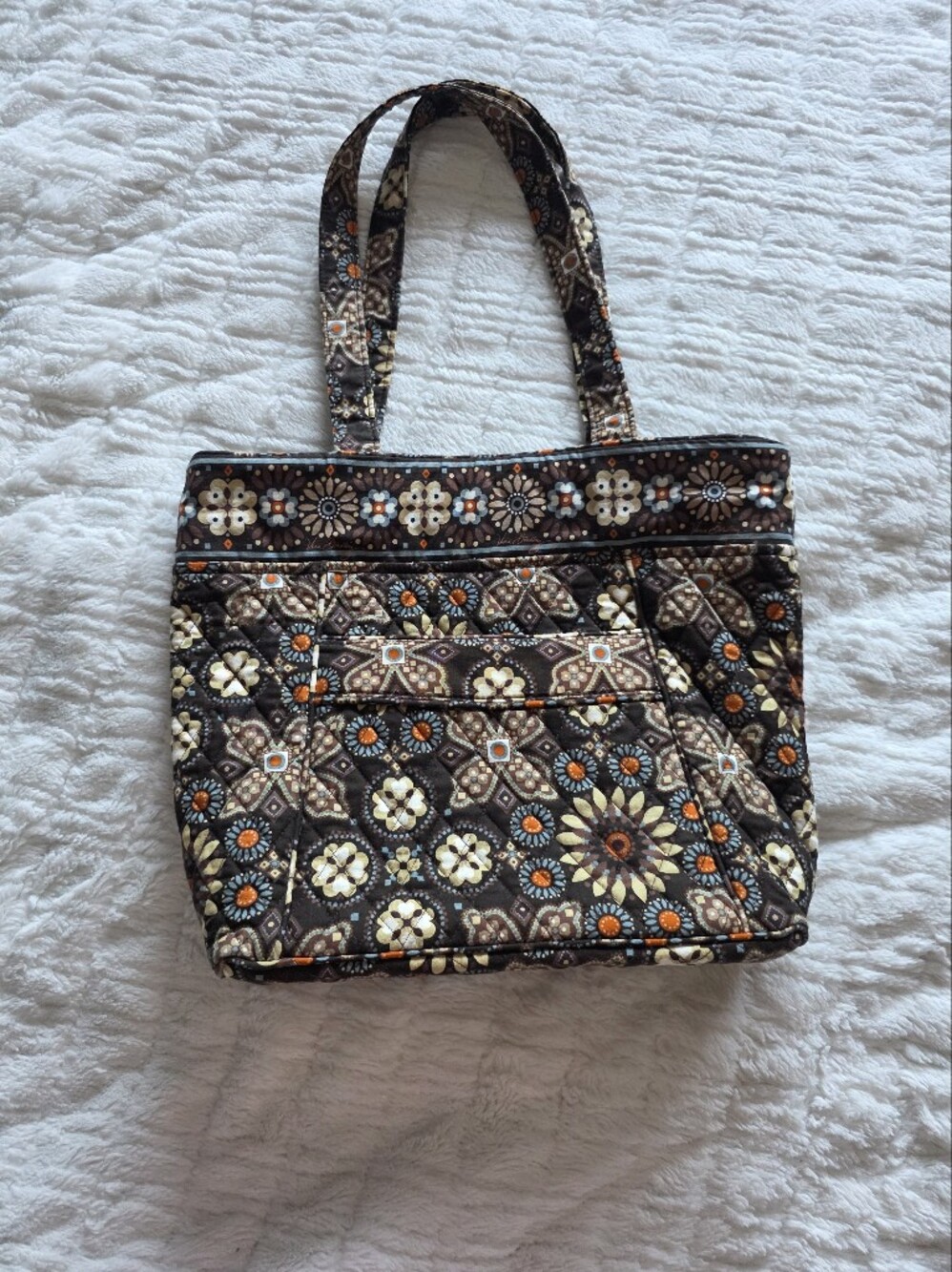 Vera Bradley Quilted Floral Mosaic Tote in Brown, Orange & Cream